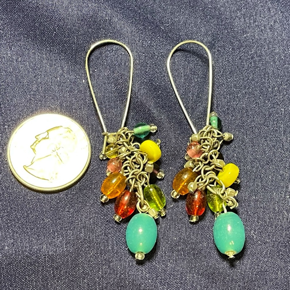 Beaded French hook earrings.